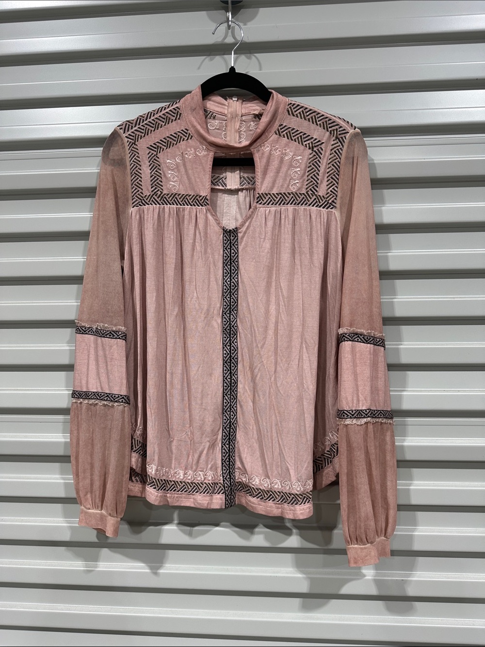 POL Pink Embroidered Long-Sleeve Peasant Blouse